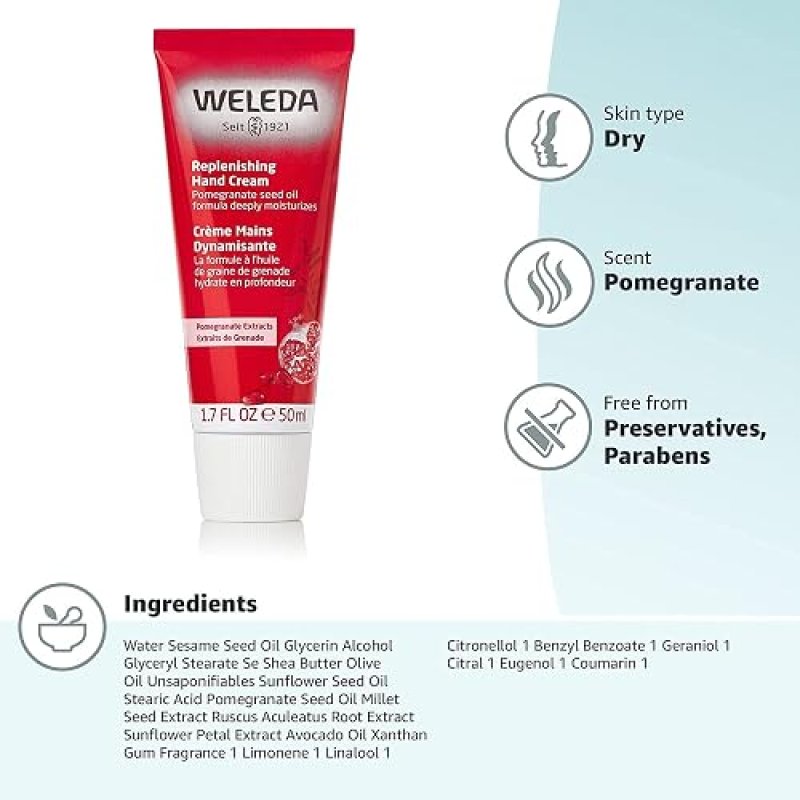 WELEDA POMEGRANATE REGENERATING HAND CREAM 1.7 OZ NOURISHING MOISTURIZER FOR DRY HANDS