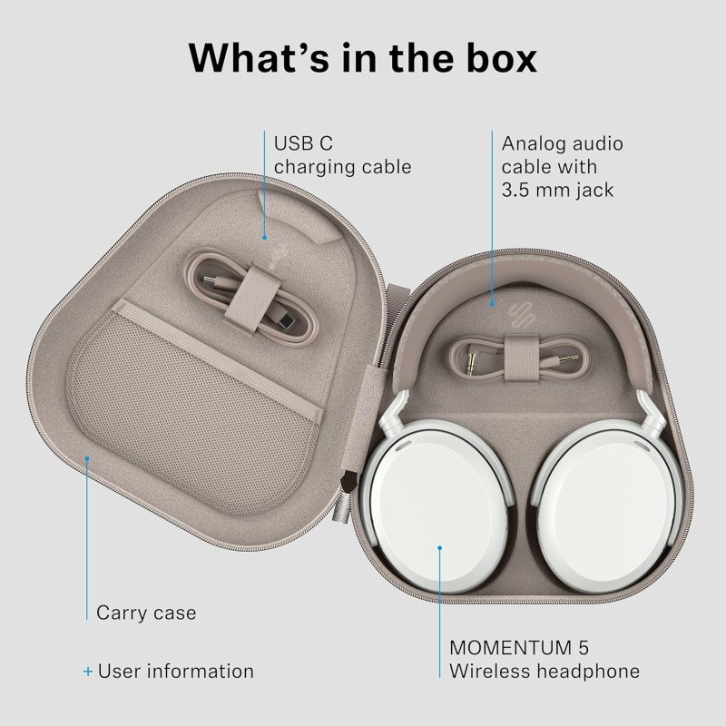 SENNHEISER MOMENTUM 5 WIRELESS NOISE CANCELLING HEADPHONES WITH BLUETOOTH, ANC 57H BATTERY