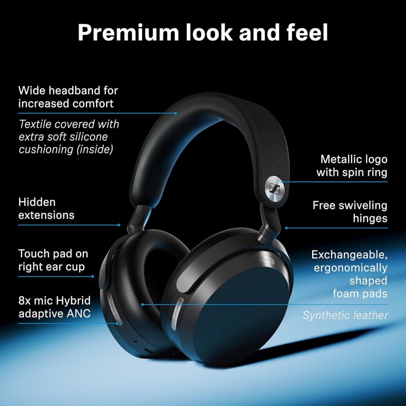 SENNHEISER MOMENTUM 5 WIRELESS NOISE CANCELLING HEADPHONES WITH BLUETOOTH, ANC 57H BATTERY