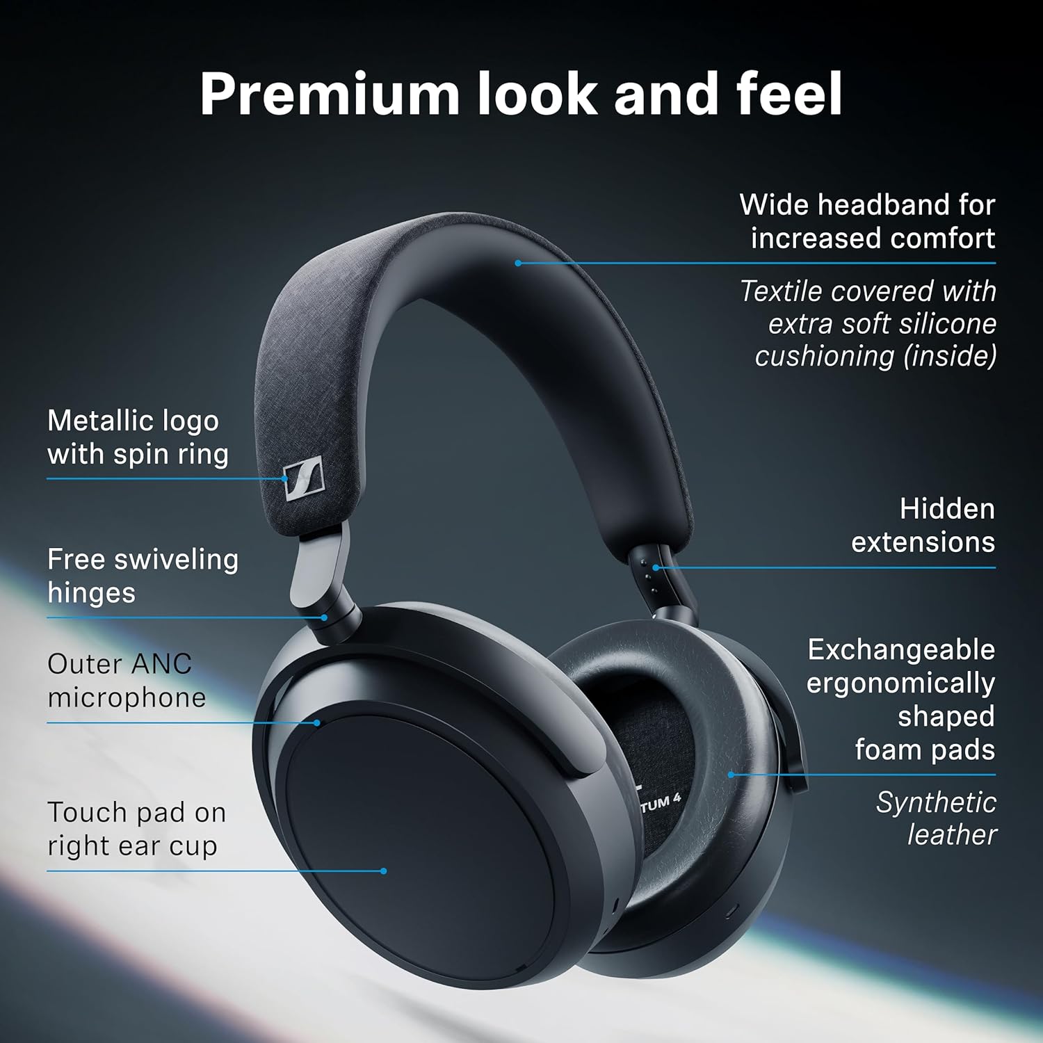 SENNHEISER MOMENTUM 4 WIRELESS OVER-EAR BLUETOOTH HEADPHONES WITH ANC, 60H PLAYTIME, GRAPHITE