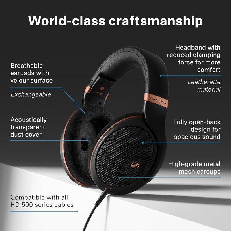 SENNHEISER HD 505 WIRED OVER-EAR HEADPHONES COPPER EDITION TRANSPARENT SOUND, BASS, COMFORT