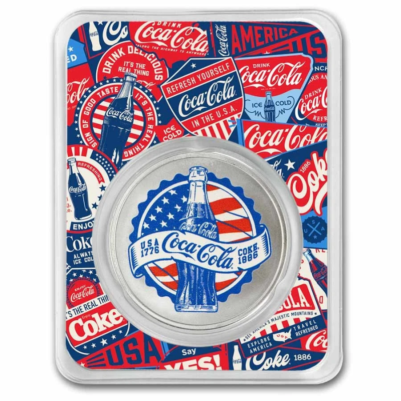 APMEX COCA-COLA® 1 OZ SILVER COLORIZED AMERICANA (IN TEP)