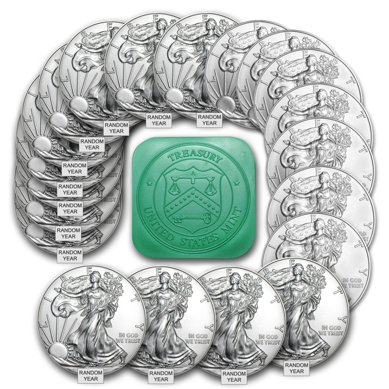 APMEX 1 OZ AMERICAN SILVER EAGLE BU (RANDOM YEAR) LOT OF 20
