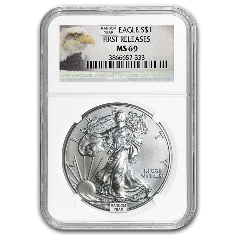APMEX 1 OZ AMERICAN SILVER EAGLE MS-69 NGC (RANDOM YEAR)