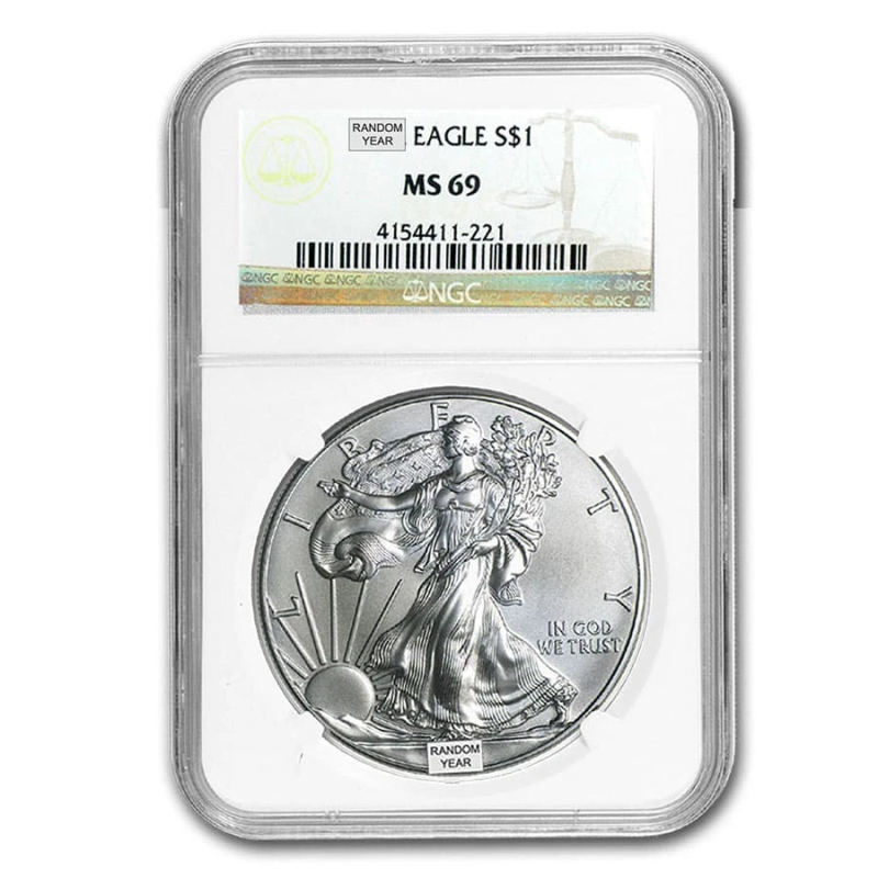 APMEX 1 OZ AMERICAN SILVER EAGLE MS-69 NGC (RANDOM YEAR)