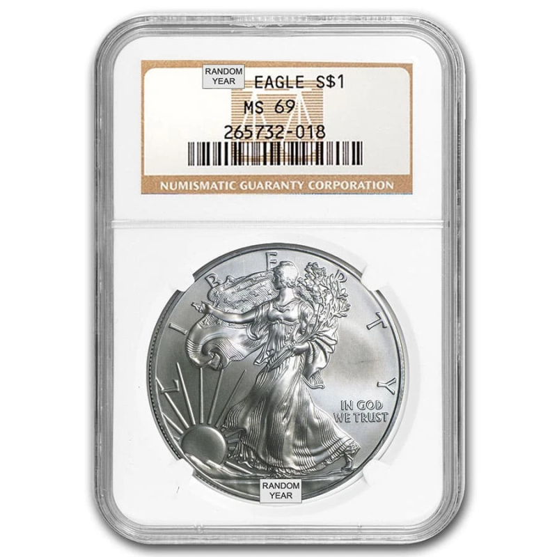 APMEX 1 OZ AMERICAN SILVER EAGLE MS-69 NGC (RANDOM YEAR)