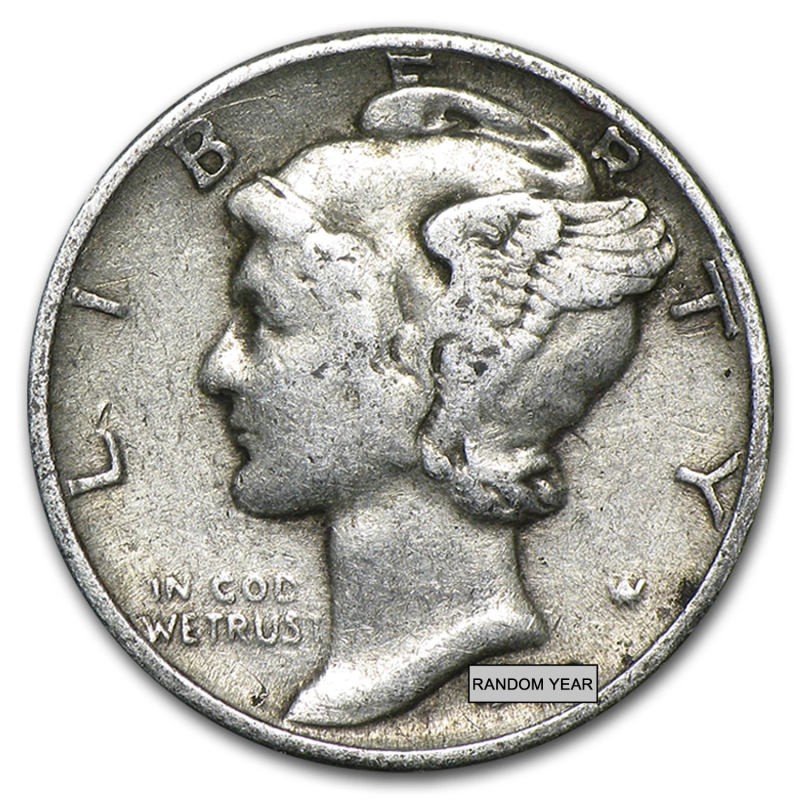 APMEX 90% SILVER MERCURY DIME 50-COIN ROLL AVG CIRC