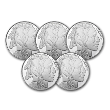 APMEX 1 OZ SILVER ROUND - BUFFALO (LOT OF 5 ROUNDS) - .999 FINE SILVER