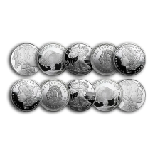 APMEX 1 OZ SILVER ROUND - SECONDARY MARKET - LOT OF 10 ROUNDS .999 SILVER RANDOM BRAND