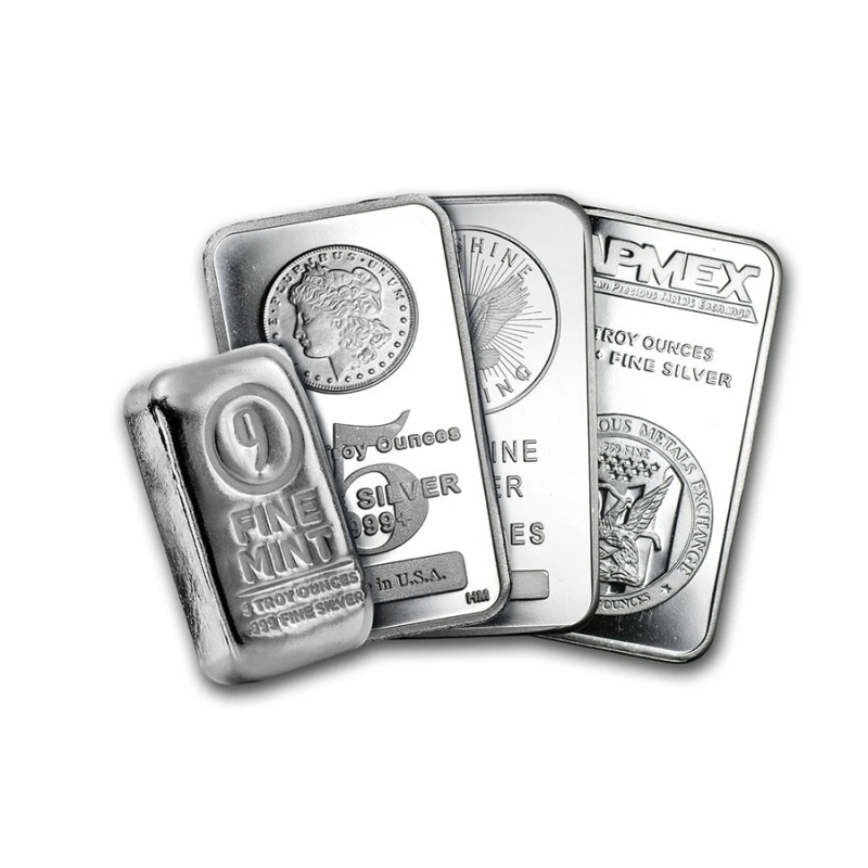 APMEX 5 OZ SILVER BAR - SECONDARY MARKET BRAND VARIES .999 FINE SILVER