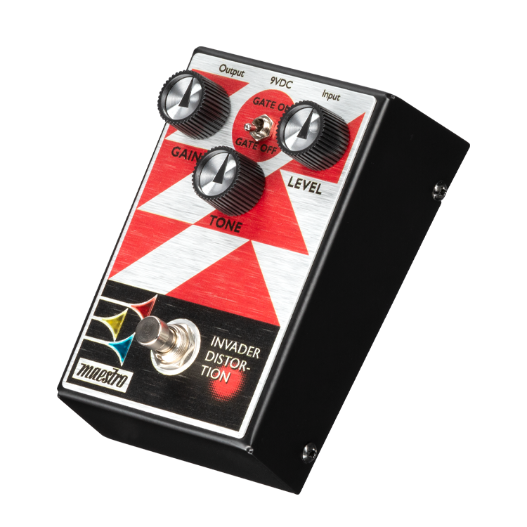 GIBSON MAESTRO INVADER DISTORTION EFFECTS PEDAL ALL-ANALOG DISTORTION PEDAL WITH ONBOARD NOISE GATE WITH INTERNAL TRIM POTENTIOMETER TO ADJUST GATE THRESHOLD