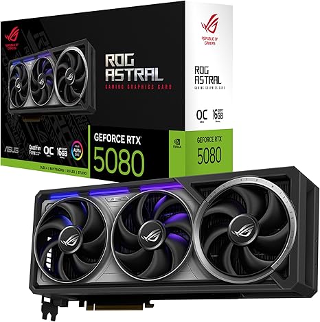 ASUS ROG ASTRAL NVIDIA GEFORCE RTX™ 5080 16GB GDDR7 OC EDITION GAMING GRAPHICS CARD (PCIE® 5.0, HDMI®/DP 2.1, 3.8-SLOT, 4-FAN DESIGN, AXIAL-TECH FANS, PATENTED VAPOR CHAMBER),SIZE: RTX5080|OC