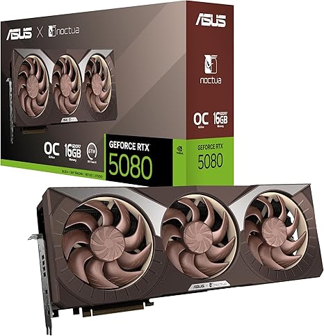 ASUS NVIDIA GEFORCE RTX™ 5080 NOCTUA 16GB GDDR7 OC EDITION GRAPHICS CARD, NVIDIA (THREE NF-A12X25 G2 PWM 120MM FANS, OPTIMIZED VAPOR CHAMBER, PHASE-CHANGE GPU THERMAL PAD, HDMI/DP 2.1)NOCTUA-- RTX5080|OC