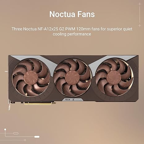 ASUS NVIDIA GEFORCE RTX™ 5080 NOCTUA 16GB GDDR7 OC EDITION GRAPHICS CARD, NVIDIA (THREE NF-A12X25 G2 PWM 120MM FANS, OPTIMIZED VAPOR CHAMBER, PHASE-CHANGE GPU THERMAL PAD, HDMI/DP 2.1)NOCTUA-- RTX5080|OC