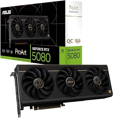 ASUS PROART NVIDIA GEFORCE RTX™ 5080 16GB GDDR7 OC EDITION GRAPHICS CARD (PCIE® 5.0, USB TYPE-C®, HDMI®/DP 2.1, 2.5-SLOT, SFF READY, AXIAL-TECH FANS, VAPOR CHAMBER)- RTX5080|OC