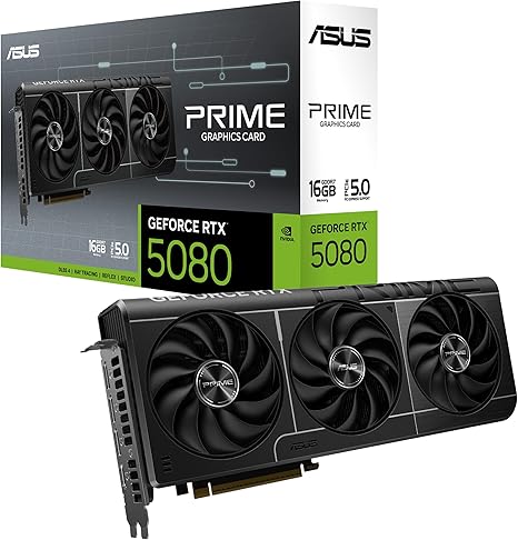 ASUS SFF-READY PRIME NVIDIA GEFORCE RTX™ 5080 16GB GDDR7 GRAPHICS CARD (PCIE® 5.0, 16GB GDDR7, HDMI®/DP 2.1, 2.5-SLOT, AXIAL-TECH FANS, VAPOR CHAMBER, DUAL BIOS)PRIME -RTX5080