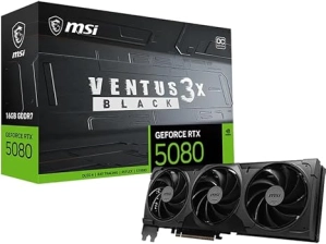MSI GAMING RTX 5080 16G VENTUS 3X OC BLACK GRAPHICS CARD (16GB GDDR7, 256-BIT, EXTREME CLOCK 2640 MHZ, DISPLAYPORT X 3 2.1A, HDMI 2.1B, NVIDIA BLACKWELL ARCHITECTURE)