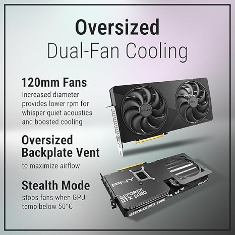 PNY NVIDIA GEFORCE RTX™ 5080 SLIM DUAL-FAN, DUAL-SLOT OC GRAPHICS CARD (16GB GDDR7, SFF-READY, 256-BIT, BOOST SPEED: 2730 MHZ, PCIE® 5.0, HDMI®/DP 2.1, NVIDIA BLACKWELL ARCHITECTURE, DLSS 4.5)- 2-SLOT DUAL FAN OC