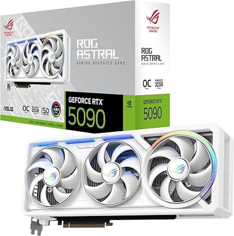ASUS ROG ASTRAL NVIDIA GEFORCE RTX 5090 32GB GDDR7 WHITE OC EDITION GAMING GRAPHICS CARD (PCIE 5.0, HDMI/DP 2.1, 3.8-SLOT, 4-FAN DESIGN, AXIAL FANS, PATENTED VAPOR CHAMBER)-ROG ASTRAL (WHITE)- RTX5090|OC