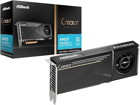ASROCK RADEON AI PRO R9700 CREATOR 32GB PROFESSIONAL GRAPHICS CARD, 2920 MHZ BOOST CLOCK, GDDR6, AMD RDNA 4, AI-ACCELERATORS, DISPLAYPORT 2.1A, PCIE 5.0, BLOWER COOLER-