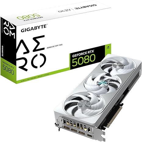 GIGABYTE GEFORCE RTX 5080 AERO OC SFF 16G GRAPHICS CARD, WINDFORCE COOLING SYSTEM, 16GB 256-BIT GDDR7, GV-N5080AERO OC-16GD VIDEO CARD, COMPATIBLE WITH DESKTOP-AERO- RTX5080