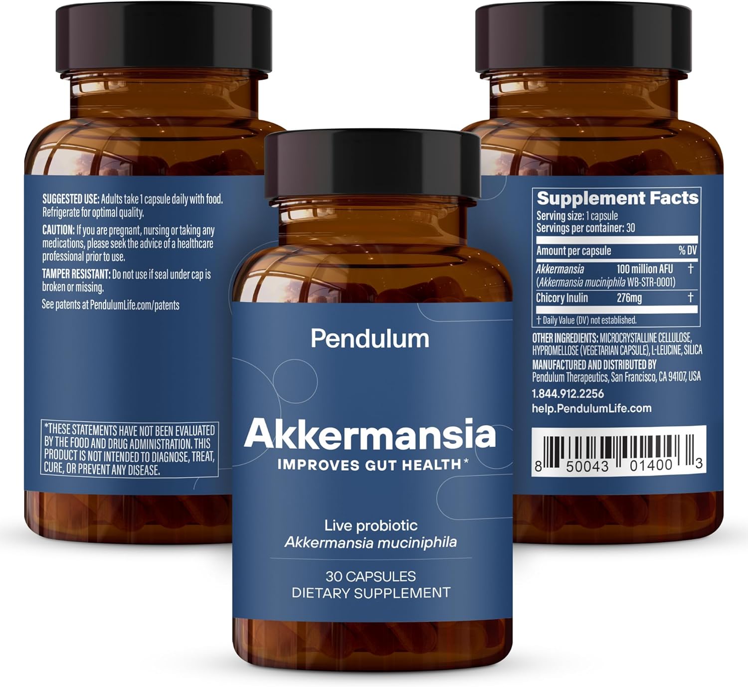 PENDULUM AKKERMANSIA PROBIOTIC WITH PREBIOTIC FIBER 100M AFU, DELAYED RELEASE, GUT HEALTH