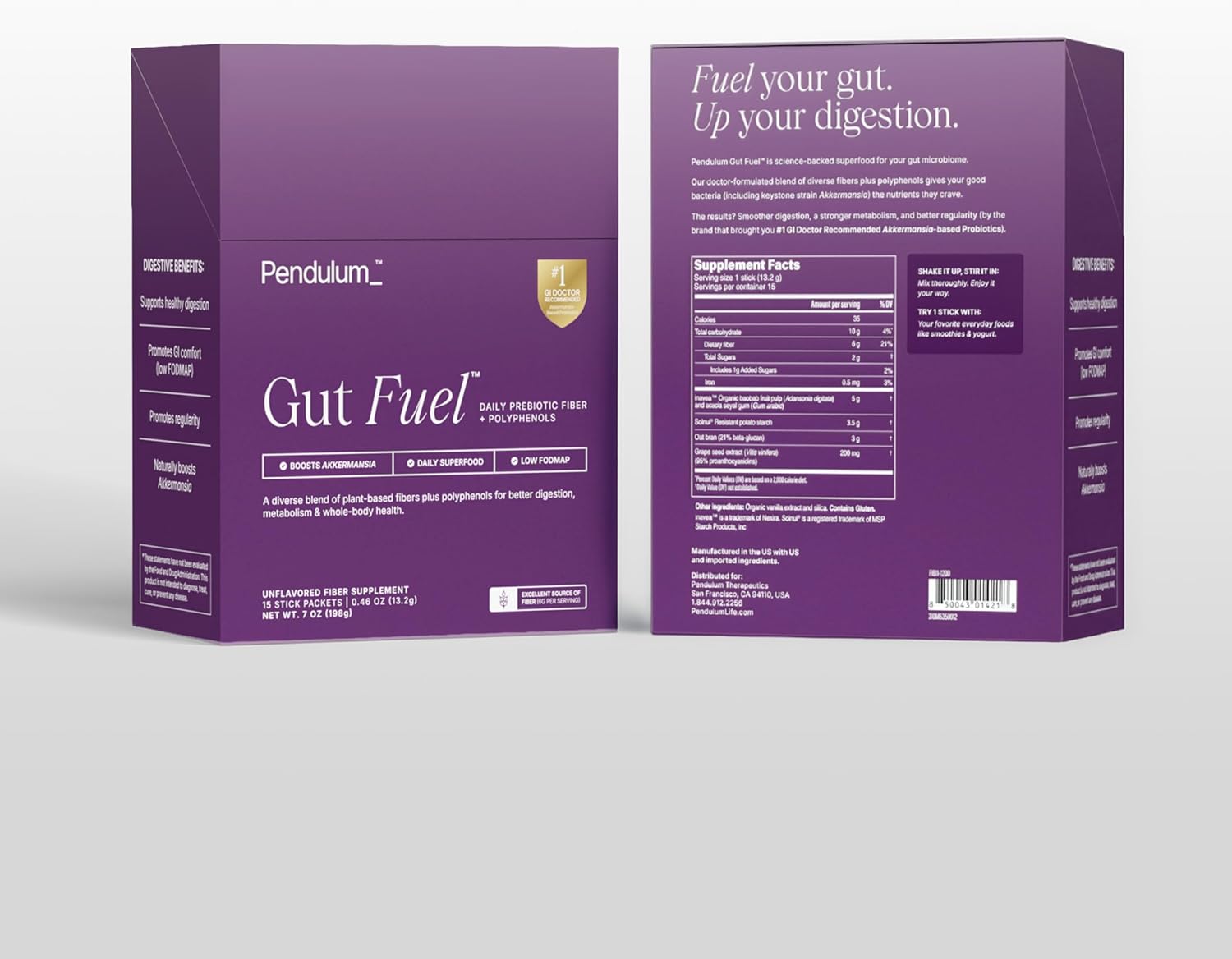 PENDULUM GUT FUEL PREBIOTIC FIBER POLYPHENOL BLEND FOR DIGESTION HUNGER CONTROL - 15 PACK