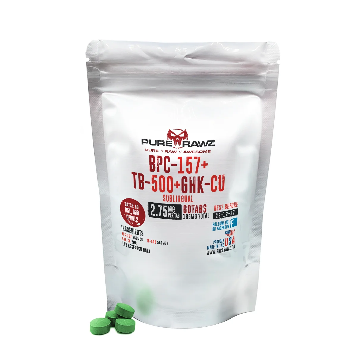 PURERAWZ HEALING AND REPAIR RESEARCH BLEND: BPC-157 ARG + THYMOSIN BETA-4 + GHK-CU PEPTIDE  BLEND 30MQ