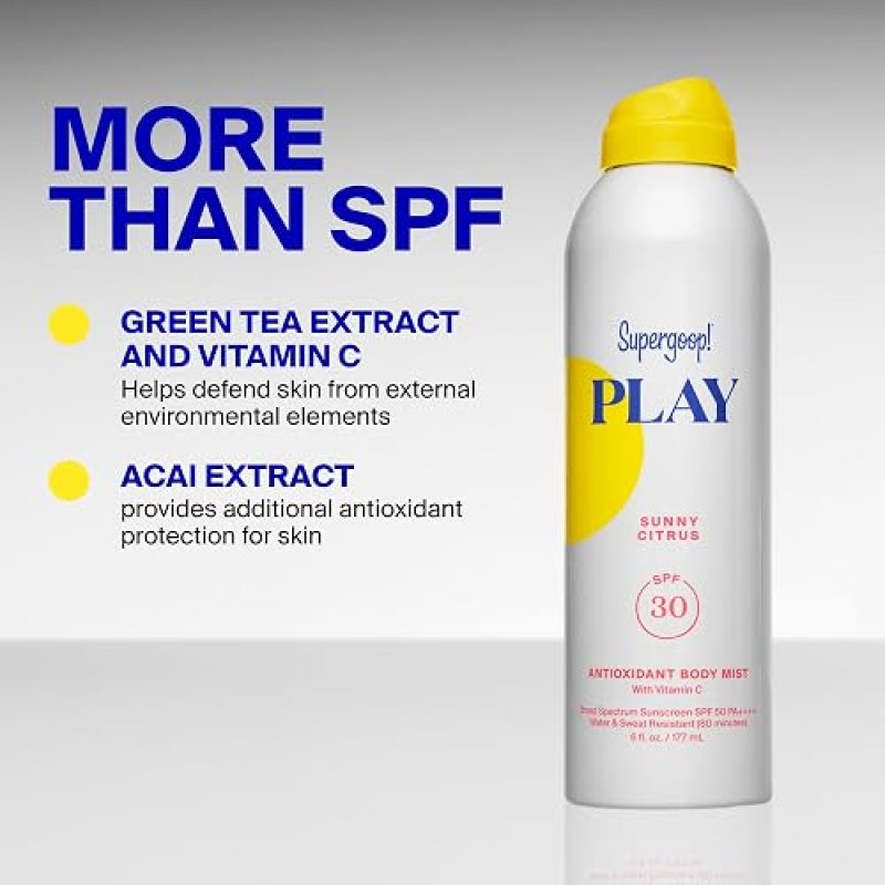 SUPERGOOP PLAY ANTIOXIDANT BODY MIST SPF 50 PA WITH VITAMIN C, SUNNY CITRUS, 6 FL OZ