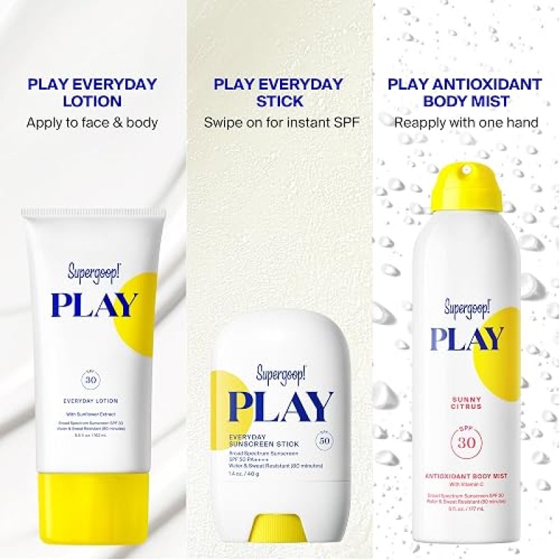 SUPERGOOP PLAY ANTIOXIDANT BODY MIST SPF 50 PA WITH VITAMIN C, SUNNY CITRUS, 6 FL OZ