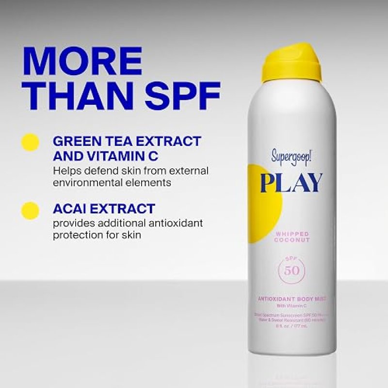 SUPERGOOP! PLAY ANTIOXIDANT BODY MIST SPF 50 PA WITH VITAMIN C, WHIPPED COCONUT, 6 OZ