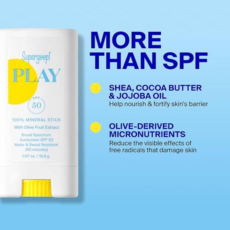 SUPERGOOP! PLAY MINERAL STICK SPF 50 - VEGAN, WATER RESISTANT BROAD SPECTRUM FACE SUNSCREEN