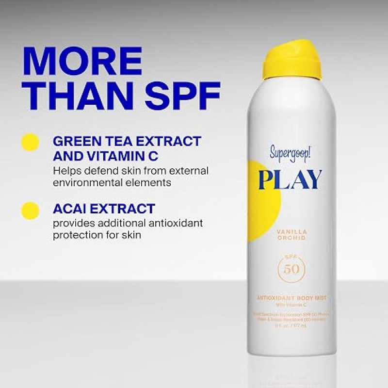 SUPERGOOP PLAY ANTIOXIDANT BODY MIST SPF 50 PA VITAMIN C BROAD SPECTRUM SUNSCREEN SPRAY