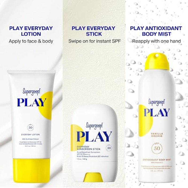 SUPERGOOP PLAY ANTIOXIDANT BODY MIST SPF 50 PA VITAMIN C BROAD SPECTRUM SUNSCREEN SPRAY