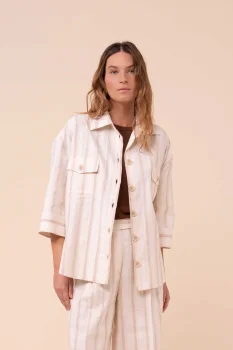 Fedeli Gil Cotton and Linen Striped Overshirt