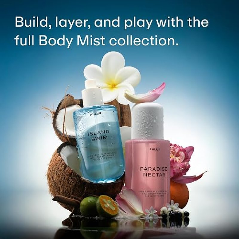 PHLUR ISLAND SWIM BODY MIST 8OZ TROPICAL CITRUS COCONUT HAIR BODY PERFUME SPRAY