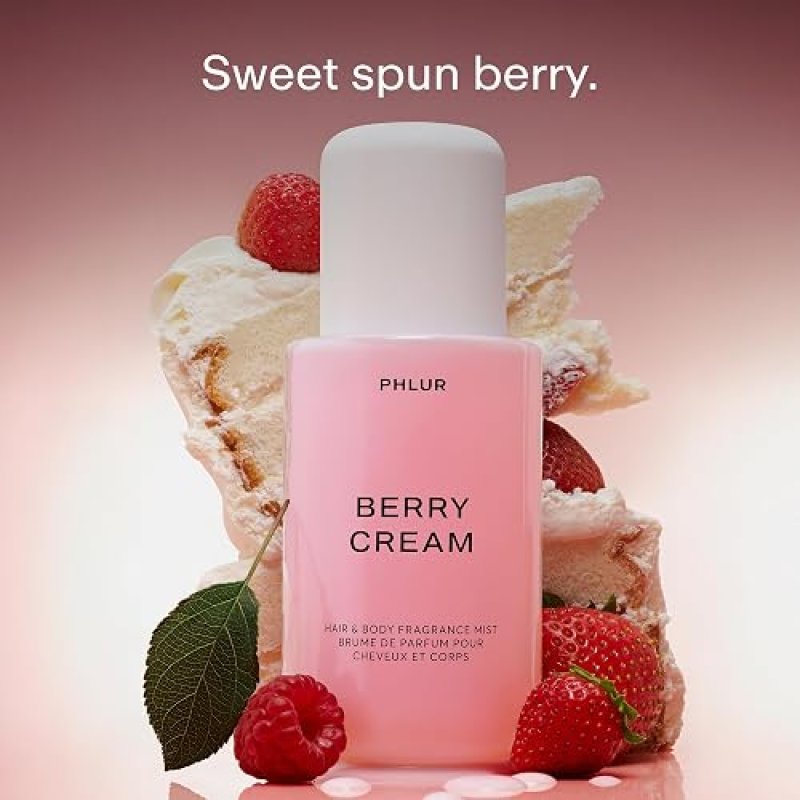 PHLUR BERRY CREAM BODY MIST 8OZ SWEET BERRIES, VANILLA AMBER PERFUME SPRAY FOR WOMEN