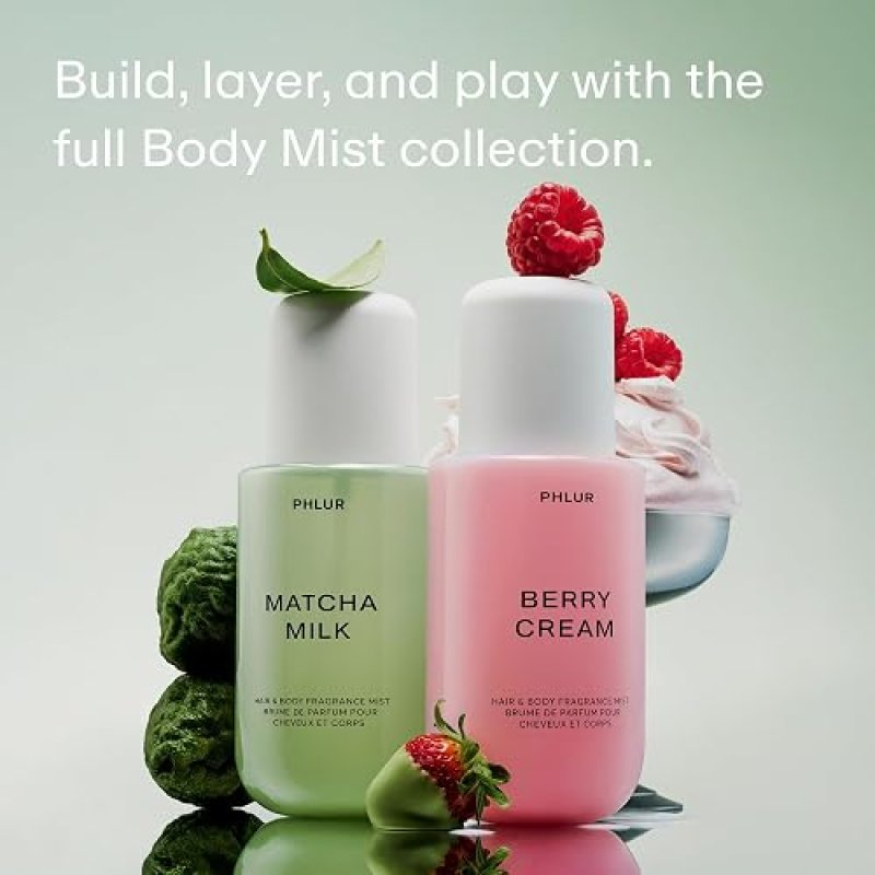 PHLUR BERRY CREAM BODY MIST 8OZ SWEET BERRIES, VANILLA AMBER PERFUME SPRAY FOR WOMEN