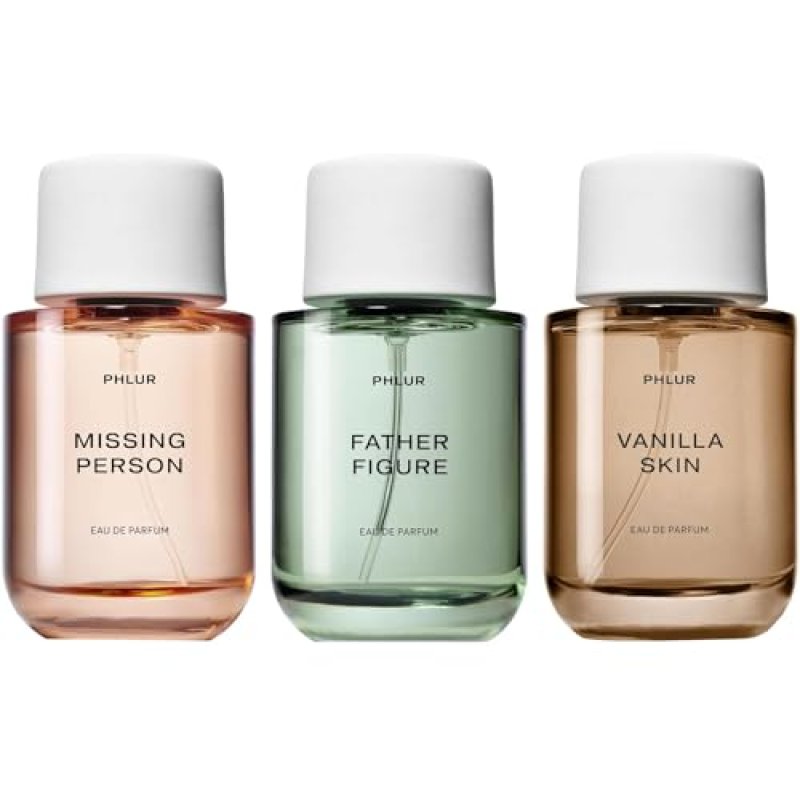 PHLUR BEST SELLERS EAU DE PARFUMS TRIO 100ML EACH MISSING PERSON, FATHER FIGURE, VANILLA SKIN