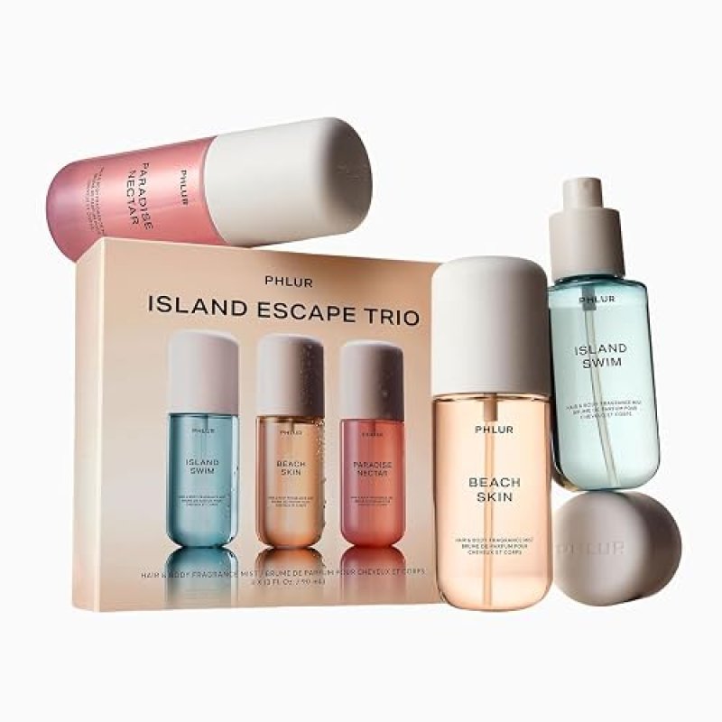 PHLUR ISLAND ESCAPE BODY MIST SET 3OZ - HAIR BODY PERFUME GIFT WITH BEACH SKIN, ISLAND SWIM, PARADIS