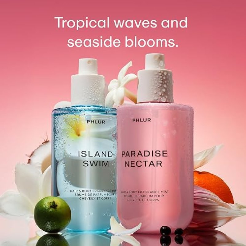 PHLUR ISLAND PARADISE BODY MIST DUO 8OZ EACH ISLAND SWIM PARADISE NECTAR HAIR BODY MISTS