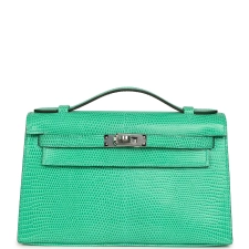 HERMèS KELLY POCHETTE MENTHE VARANUS NILOTICUS LIZARD PALLADIUM HARDWARE