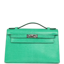 HERMèS KELLY POCHETTE MENTHE VARANUS NILOTICUS LIZARD PALLADIUM HARDWARE