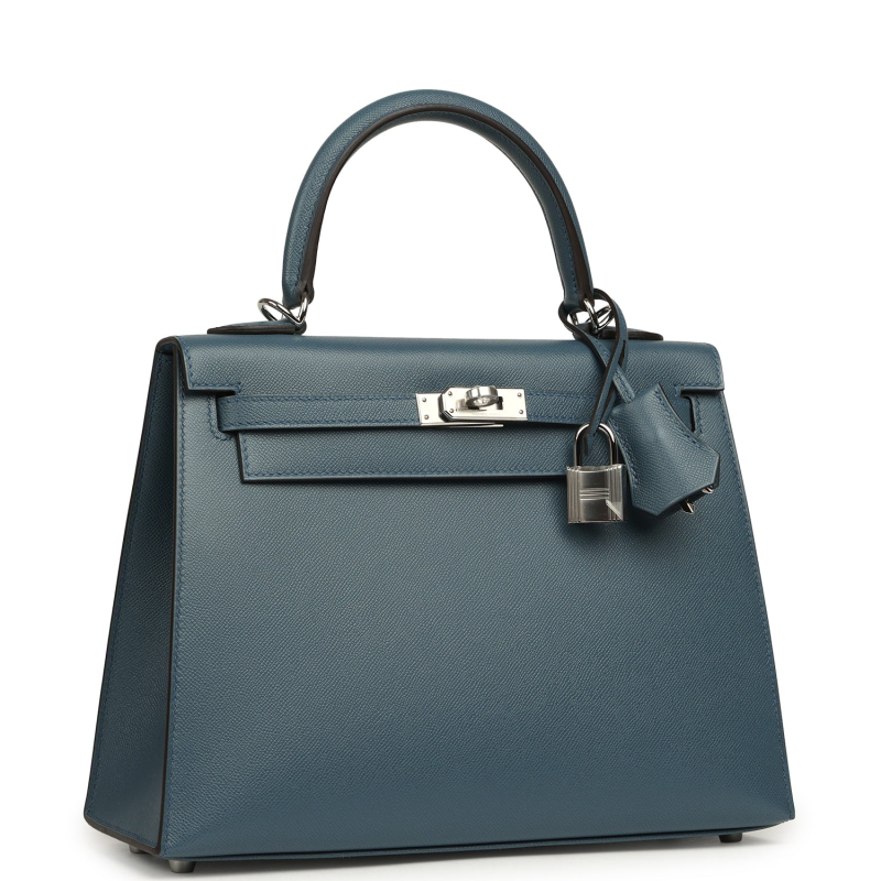 HERMèS KELLY SELLIER 25 BLEU TEMPETTE MADAME PALLADIUM HARDWARE