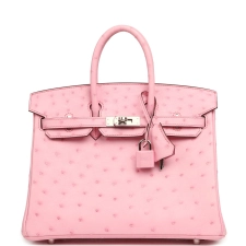 HERMèS BIRKIN 25 BUBBLEGUM OSTRICH BOREAL PALLADIUM HARDWARE
