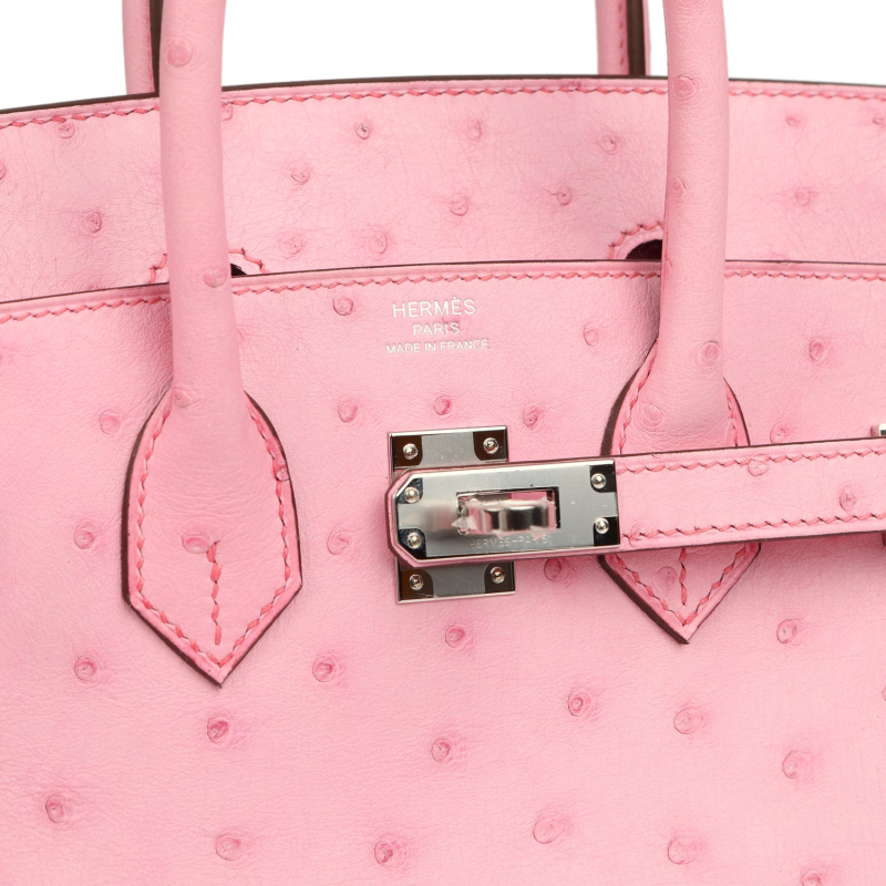 HERMèS BIRKIN 25 BUBBLEGUM OSTRICH BOREAL PALLADIUM HARDWARE