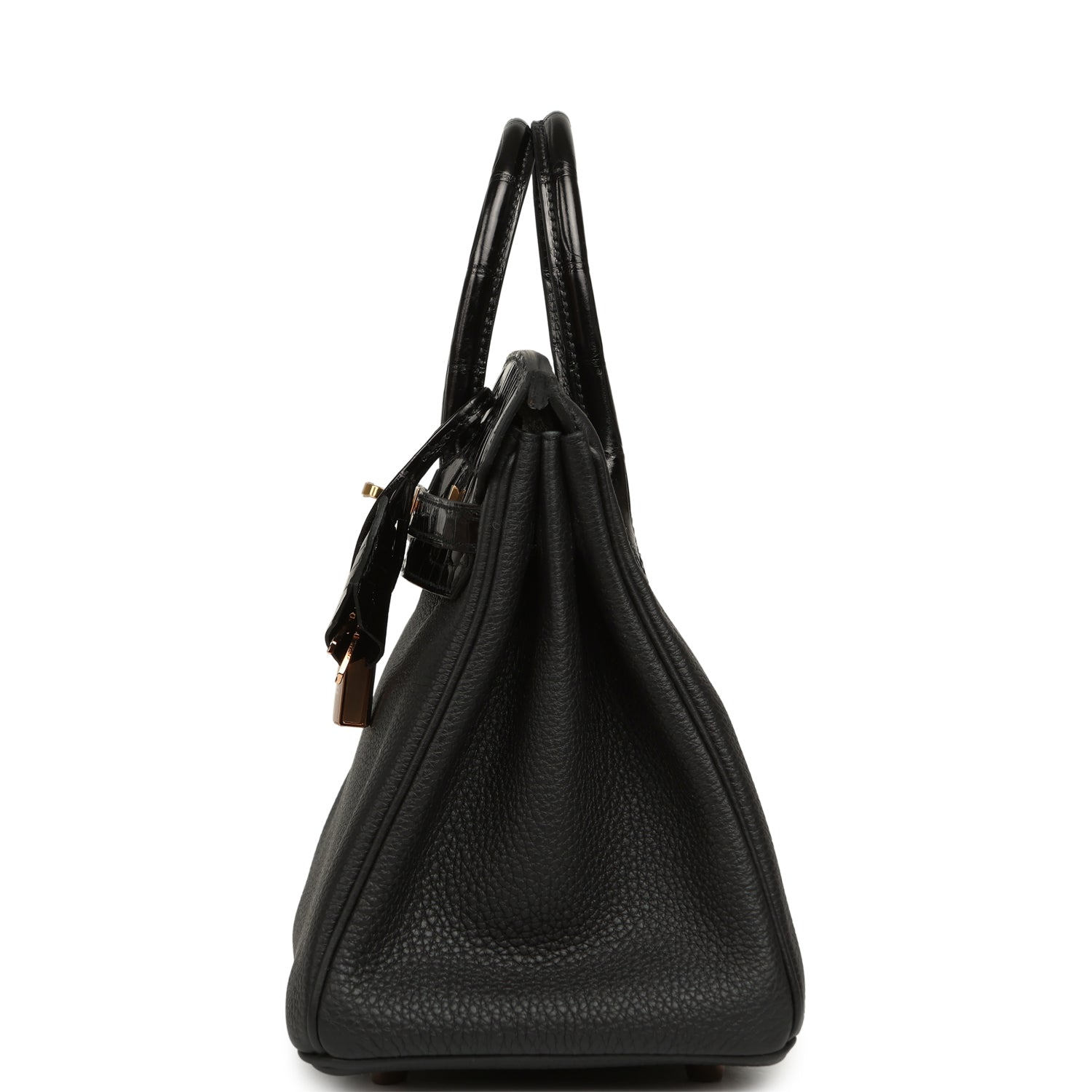 HERMèS BIRKIN 25 TOUCH BLACK TOGO, SHINY NILOTICUS CROCODILE TOUCH ROSE GOLD HARDWARE