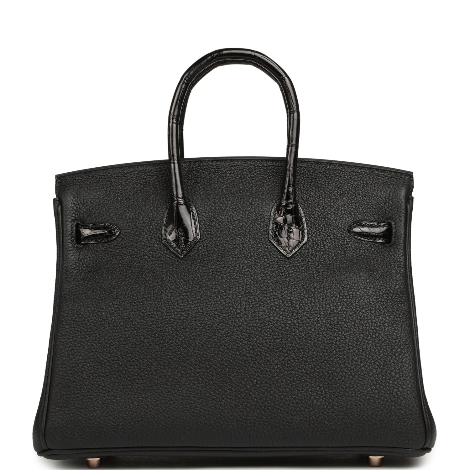 HERMèS BIRKIN 25 TOUCH BLACK TOGO, SHINY NILOTICUS CROCODILE TOUCH ROSE GOLD HARDWARE