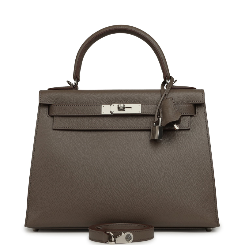 HERMèS KELLY SELLIER 28 ETAIN EPSOM PALLADIUM HARDWARE