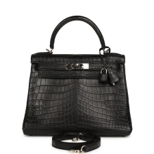 HERMèS KELLY RETOURNE 28 BLACK MATTE NILOTICUS CROCODILE PALLADIUM HARDWARE